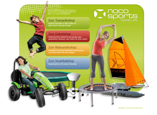 Gestaltung der zentralen Startseite für die Webshops von Noco Sports aus Zürich