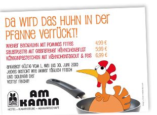 Werbeaktion 'Da wird das Huhn in der Pfanne verrückt' für das Flairhotel Am Kamin